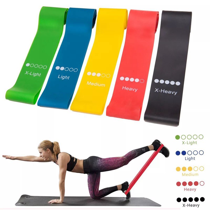 Set of 5 Non-Slip Elastic Loop Workout Bands - Workout Equipment for Home, Gym, Strength, Pilates, Yoga, and Stretch - Travel Carrying Case IncludedGym Fitness Resistance Bands for Yoga