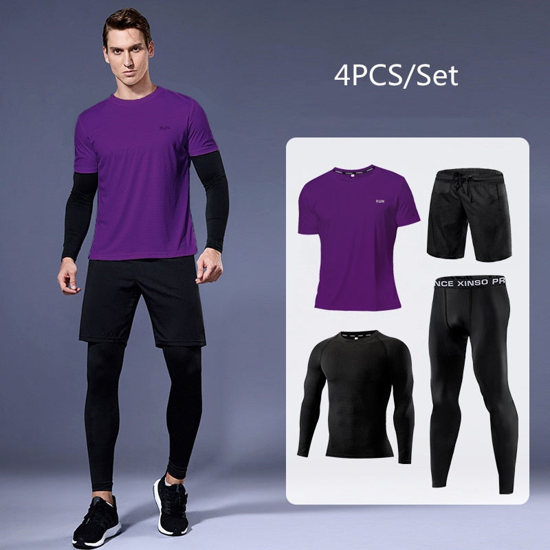 Men's Compression Running set - Men's Sports Running Set (Pack of 2 or 4)  - Athletic Shirt & Short - Compression Shirt & Pants Skin - Tracksuit Gym Suits