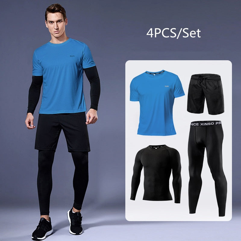 Men's Compression Running set - Men's Sports Running Set (Pack of 2 or 4)  - Athletic Shirt & Short - Compression Shirt & Pants Skin - Tracksuit Gym Suits