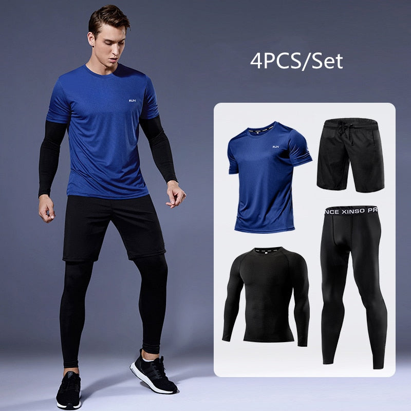 Men's Compression Running set - Men's Sports Running Set (Pack of 2 or 4)  - Athletic Shirt & Short - Compression Shirt & Pants Skin - Tracksuit Gym Suits