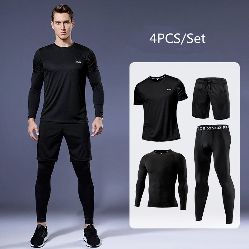 Men's Compression Running set - Men's Sports Running Set (Pack of 2 or 4)  - Athletic Shirt & Short - Compression Shirt & Pants Skin - Tracksuit Gym Suits