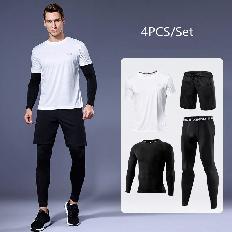 Men's Compression Running set - Men's Sports Running Set (Pack of 2 or 4)  - Athletic Shirt & Short - Compression Shirt & Pants Skin - Tracksuit Gym Suits