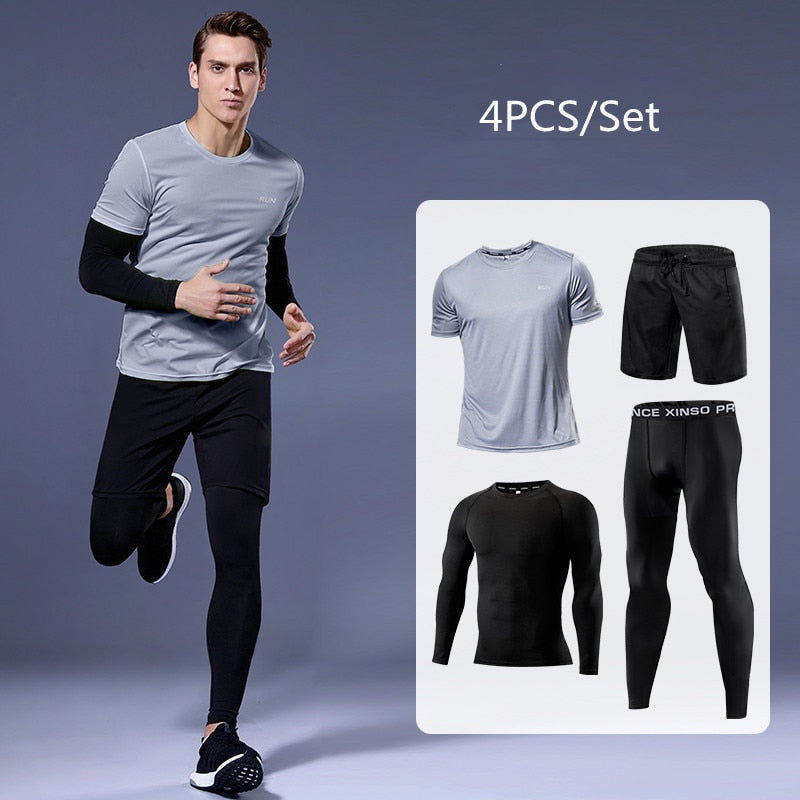 Men's Compression Running set - Men's Sports Running Set (Pack of 2 or 4)  - Athletic Shirt & Short - Compression Shirt & Pants Skin - Tracksuit Gym Suits