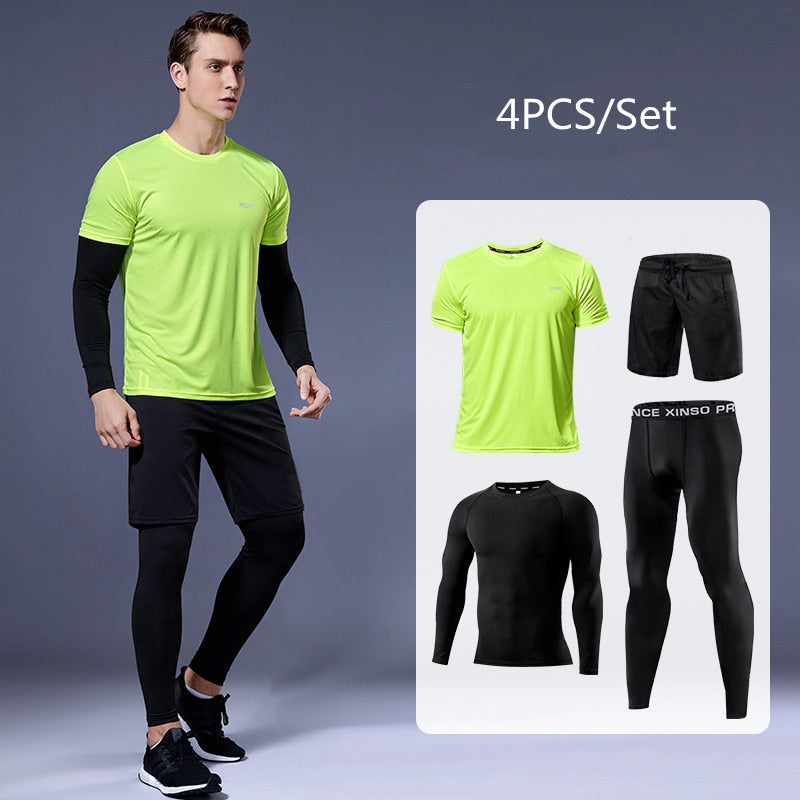 Men's Compression Running set - Men's Sports Running Set (Pack of 2 or 4)  - Athletic Shirt & Short - Compression Shirt & Pants Skin - Tracksuit Gym Suits